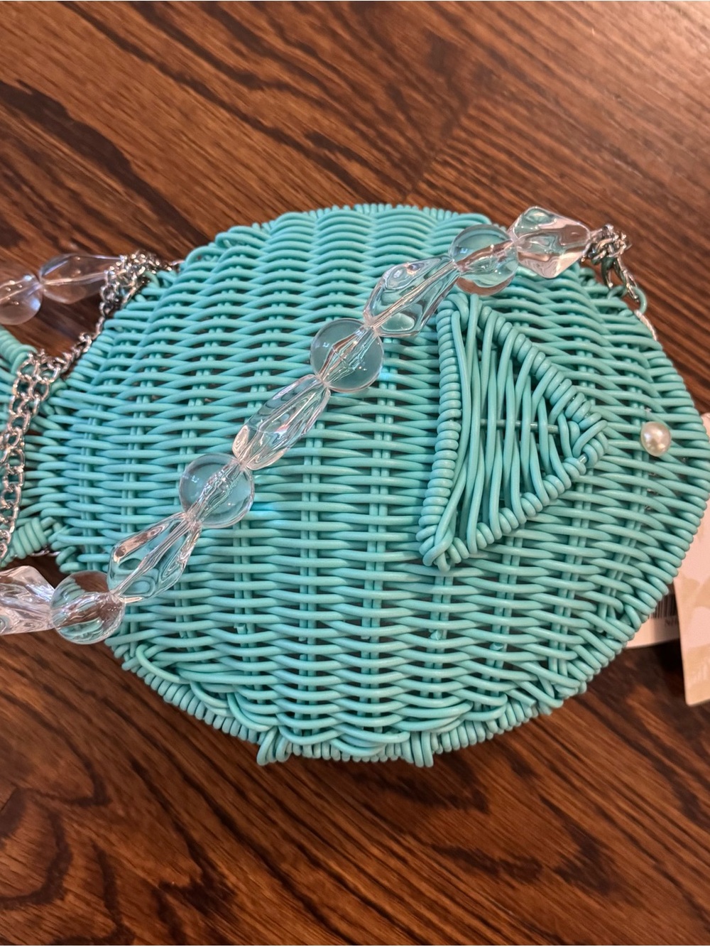 Tommy Bahama Woven Teal Color Fish Shaped Wicker Shoulder Bag/Purse